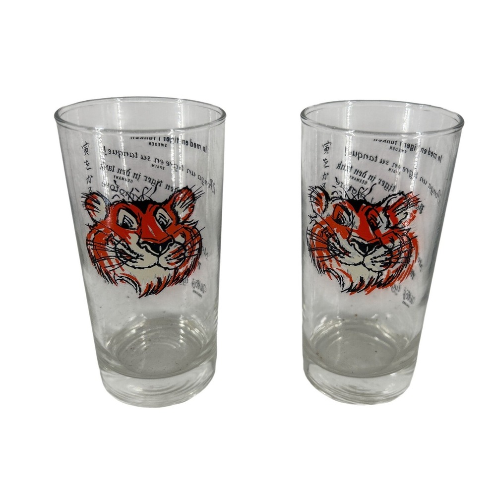 Vintage Esso Put a Tiger in Your Tank Multilingual Drinking Glasses Set of 2